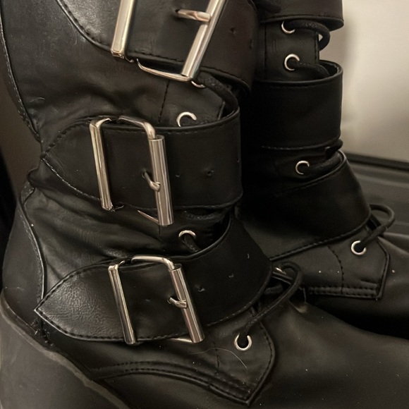 Black tall Demonia Platform Boots with Buckles🖤 - Picture 2 of 9